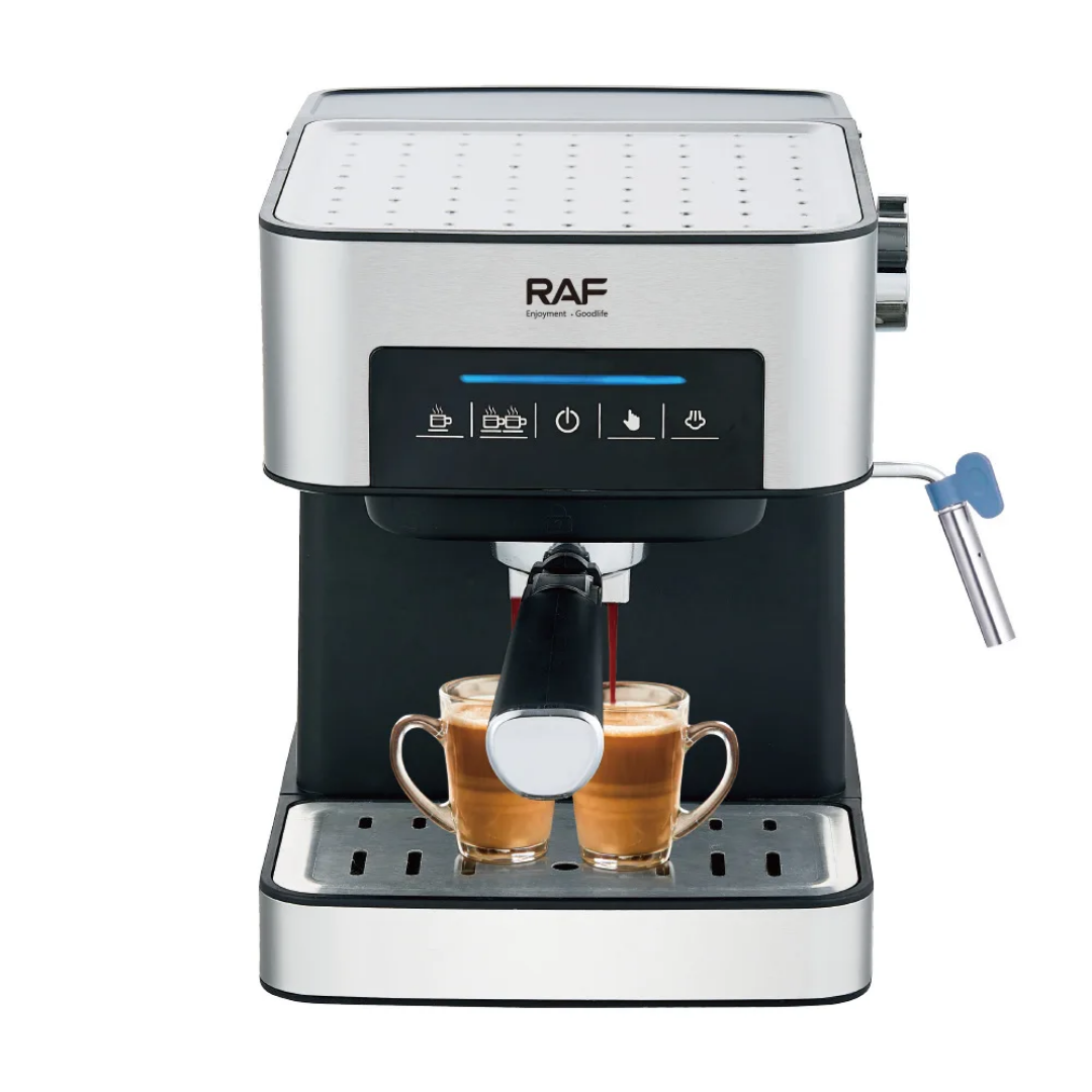 RAF R.136 Stainless Steel Espresso Coffee Machine – 15 Bar Electric Moka Coffee Maker with Milk Frother