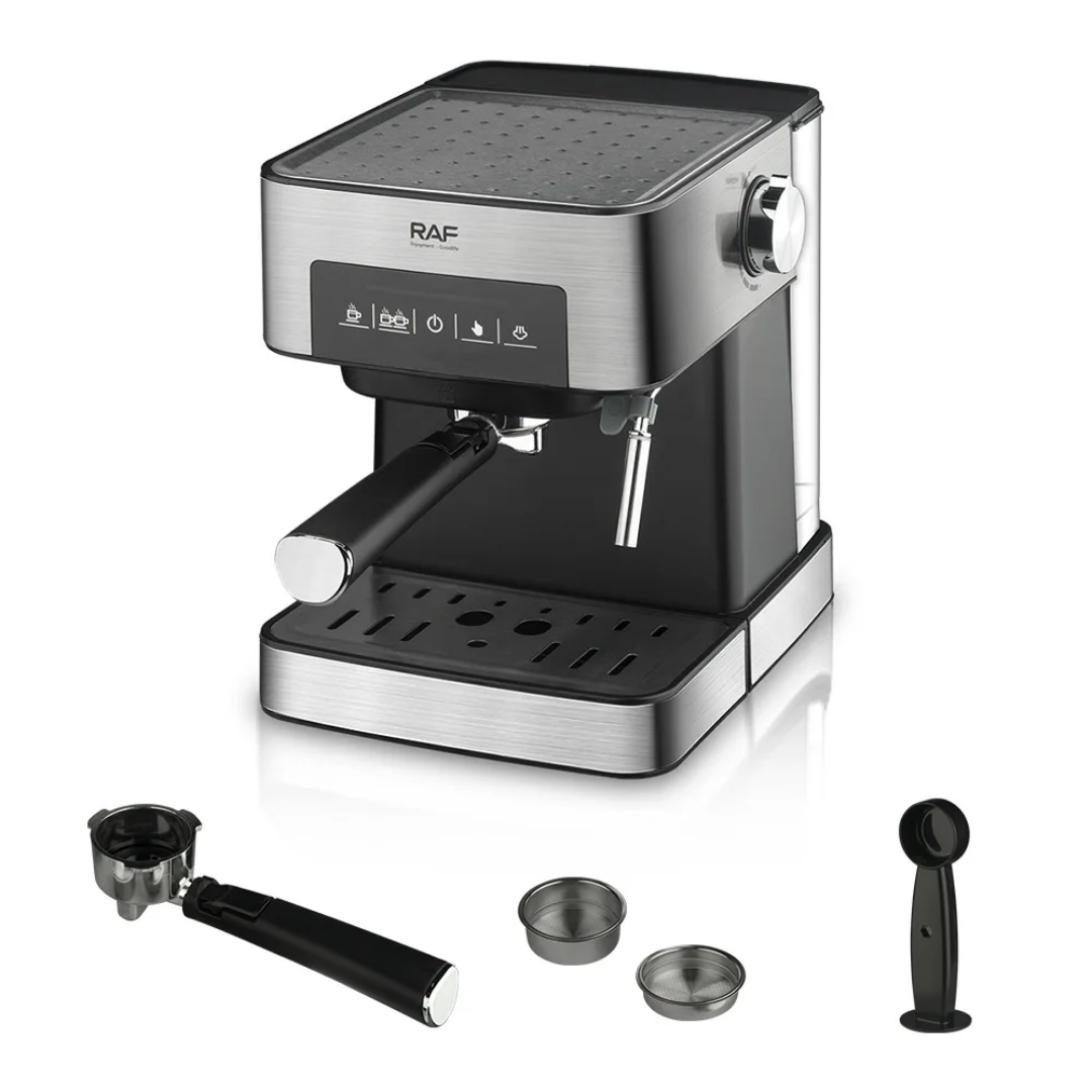 RAF R.136 Stainless Steel Espresso Coffee Machine – 15 Bar Electric Moka Coffee Maker with Milk Frother