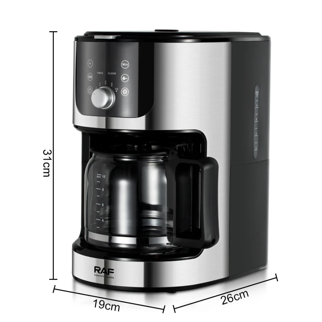 Automatic Coffee Maker. RAF 110 – Programmable Coffee Machine with Built-In Grinder (1.2L)
