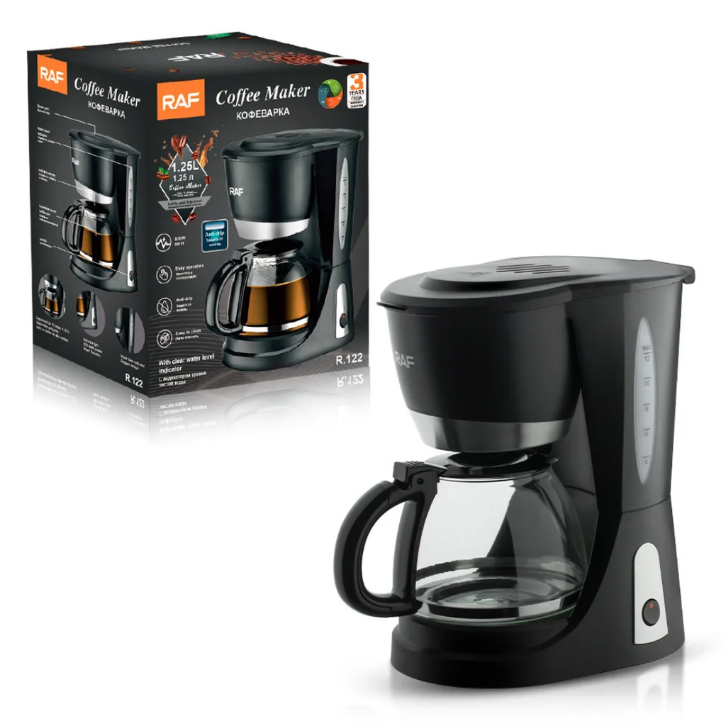 RAF R.122 Filter Coffee Machine – 1.25L Glass Coffee & Tea Maker with Easy Clean Design
