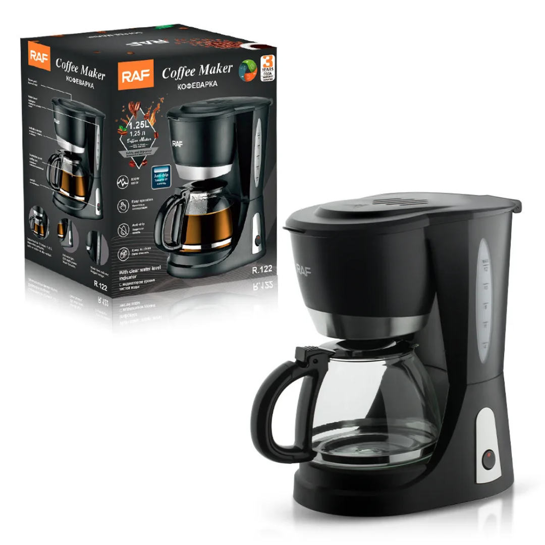 RAF R.122 Filter Coffee Machine – 1.25L Glass Coffee & Tea Maker with Easy Clean Design