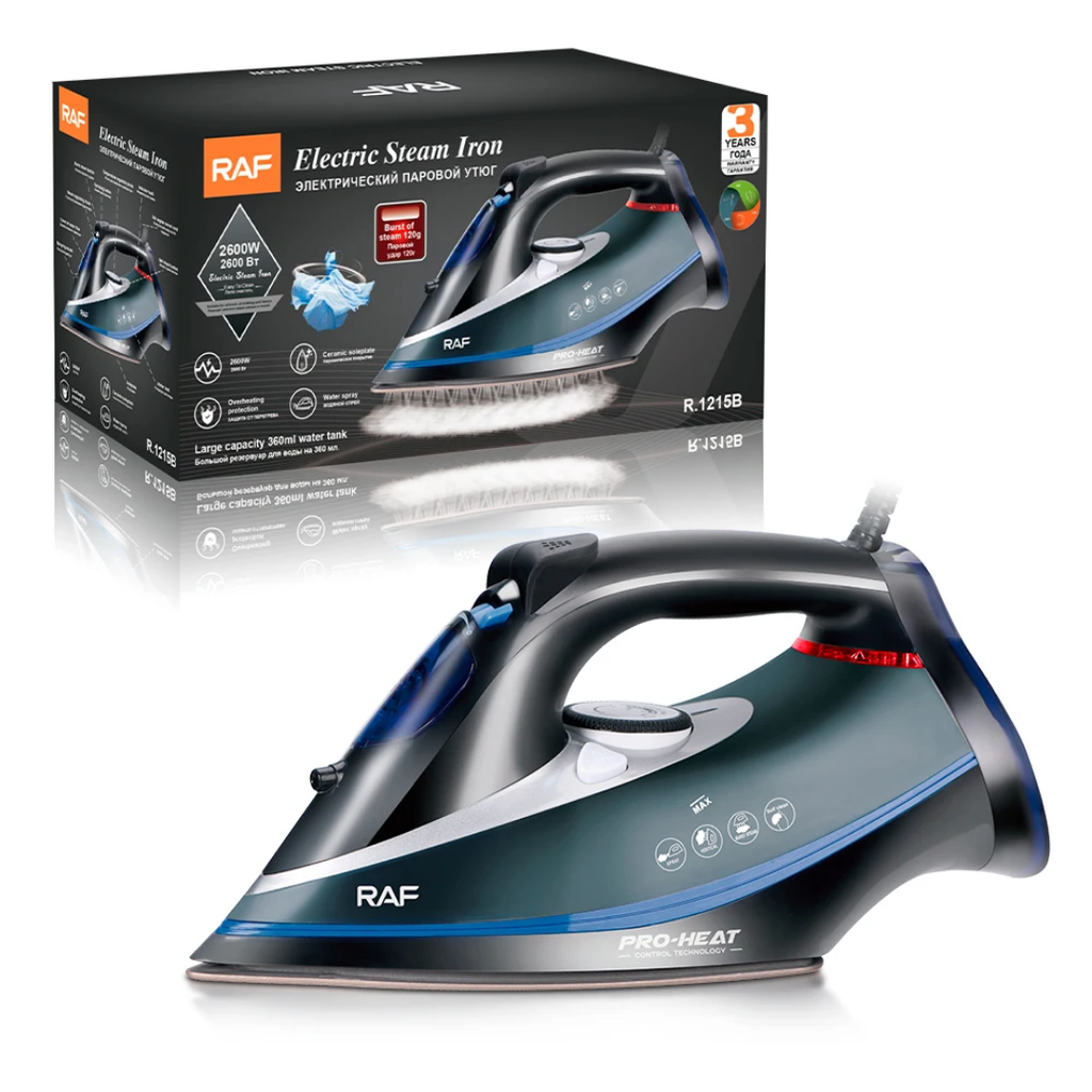 Electric Steam Iron. RAF R.1215 – 2200W Electric Flat Iron with Self-Cleaning System and Powerful Steam Burst