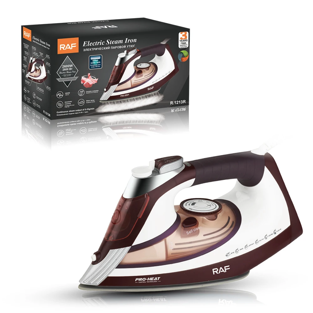 Electric Steam Iron. RAF R.1213 Professional Steam Iron – 2400W Electric Clothes Iron with Ceramic Soleplate and Self-Cleaning Function