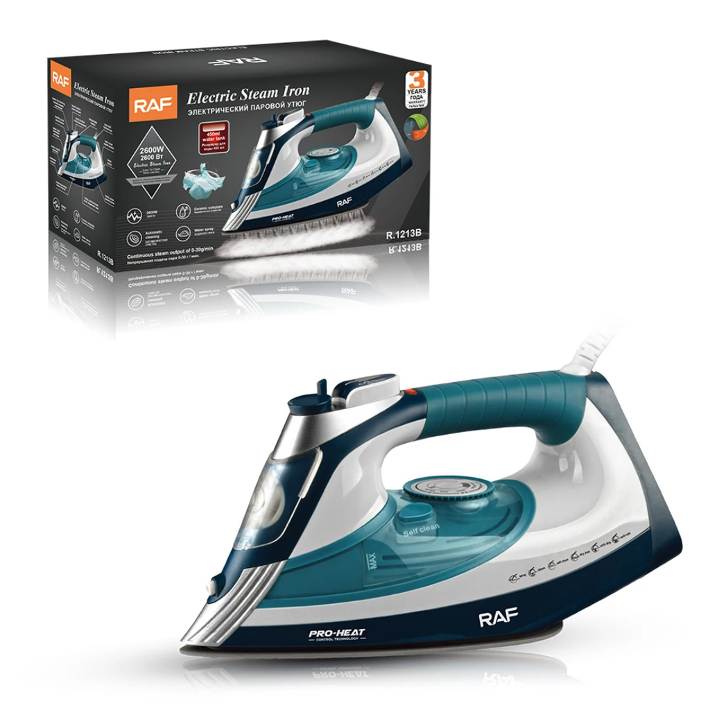 Electric Steam Iron. RAF R.1213 Professional Steam Iron – 2400W Electric Clothes Iron with Ceramic Soleplate and Self-Cleaning Function