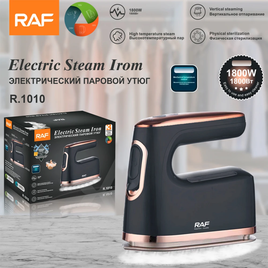 Electric Steam Iron RAF R.1010 Travel Steam Iron – 1800W Portable Garment Iron with Ceramic Soleplate