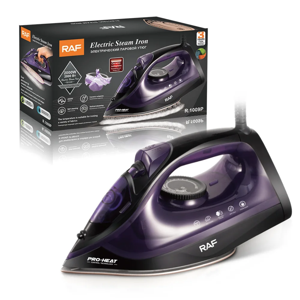 Electric Steam Iron RAF R.1009 Steam Iron – 2000W Burst Steam Electric Iron with Ceramic Soleplate