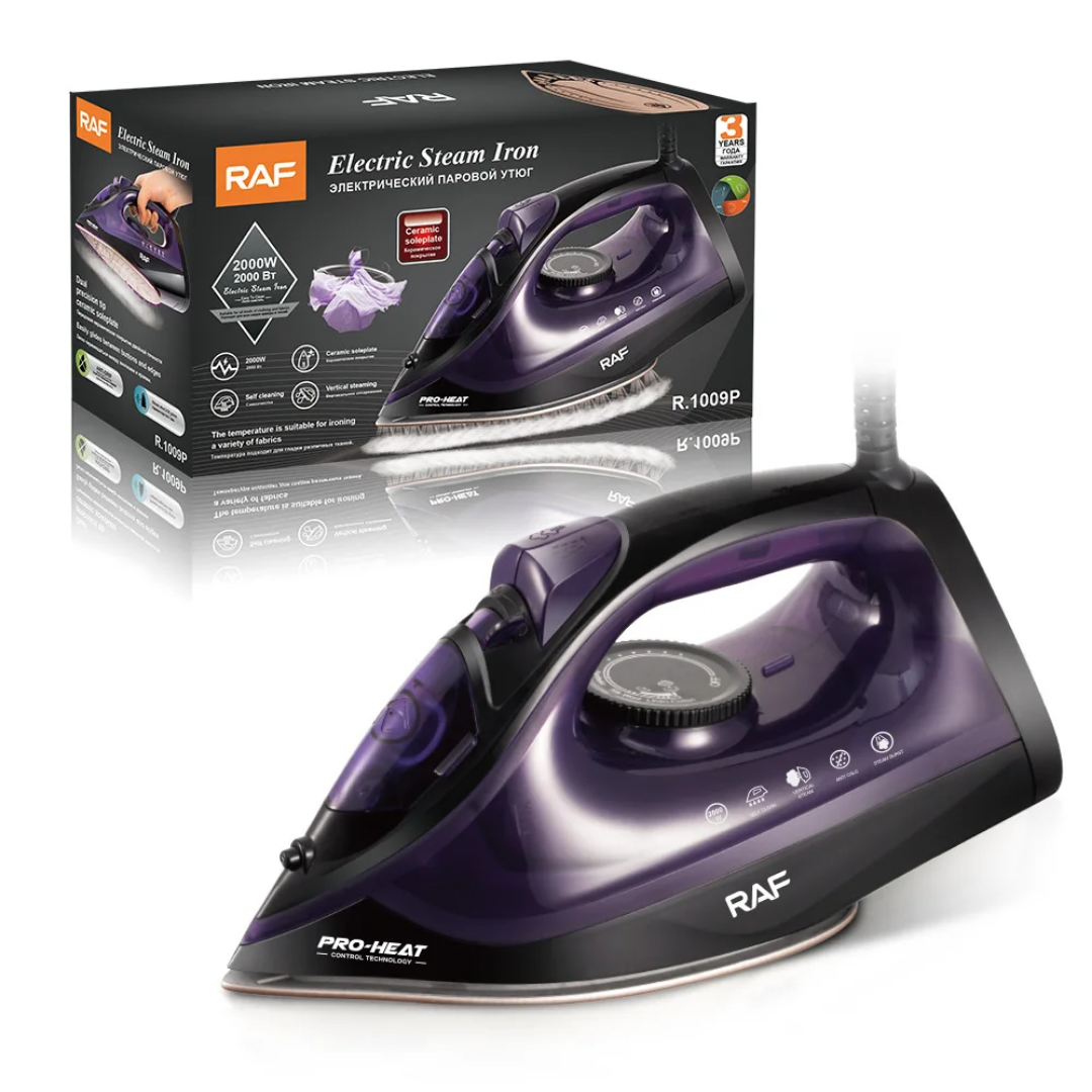 Electric Steam Iron RAF R.1009 Steam Iron – 2000W Burst Steam Electric Iron with Ceramic Soleplate
