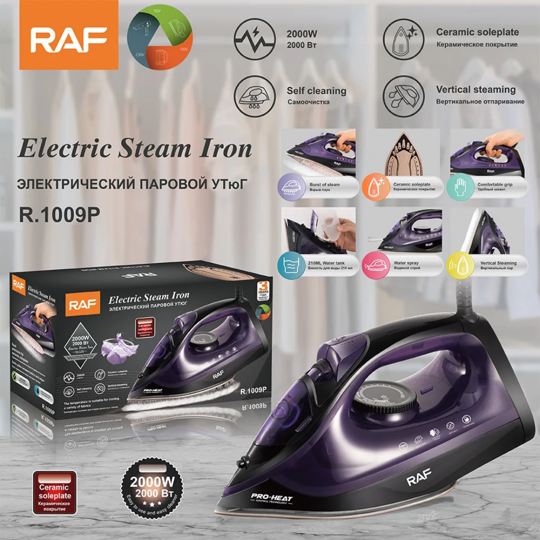 Electric Steam Iron RAF R.1009 Steam Iron – 2000W Burst Steam Electric Iron with Ceramic Soleplate