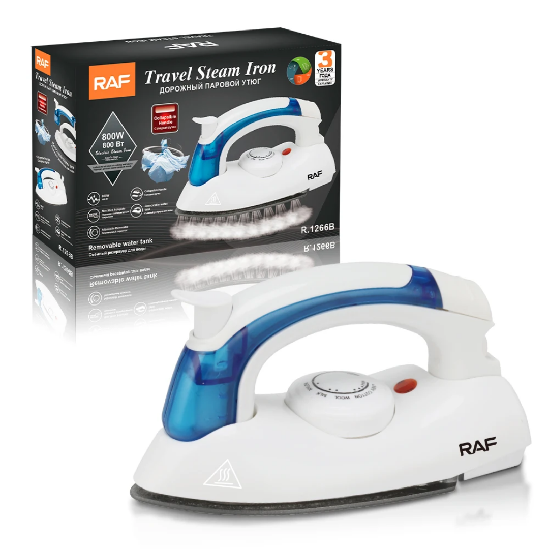 Electric Travel Steam Iron RAF R.1266 Portable Foldable Travel Steam Iron – 800W Compact Electric Iron with Ceramic Soleplate