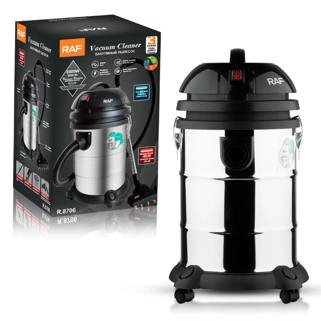 Portable Drum Vacuum Cleaner RAF R.8706- 1400W Handheld Barrel Cleaning Machine with 30L Capacity