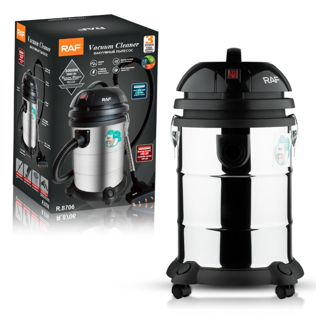 Portable Drum Vacuum Cleaner RAF R.8706- 1400W Handheld Barrel Cleaning Machine with 30L Capacity