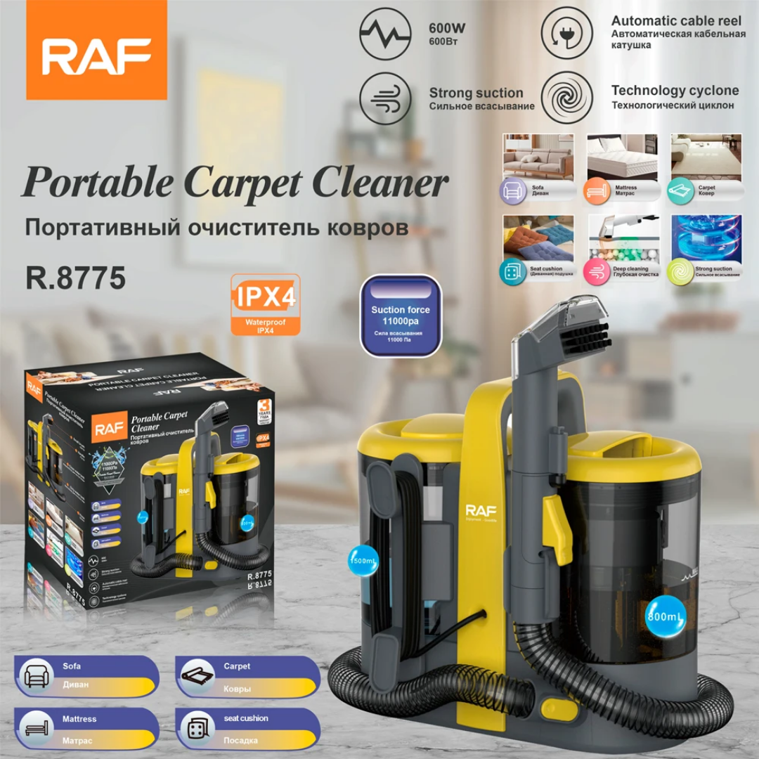 Portable RAF R.8775 Upright Carpet & Upholstery Steam Cleaner – Wet & Dry Vacuum for Carpets, Cars & Sofas