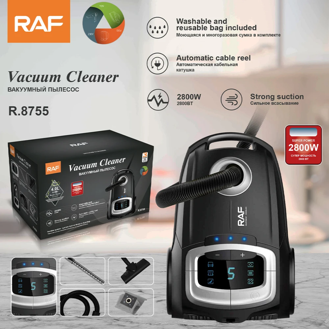 Canister Vacuum Cleaner RAF R.8755 – 2000W Bagged Vacuum with HEPA Filtration and LED Display