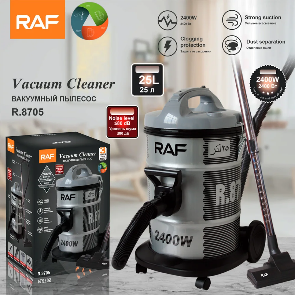 Canister Vacuum Cleaner  RAF R.8705 - 1400W Bagged Vacuum with 25L Capacity and Strong Suction