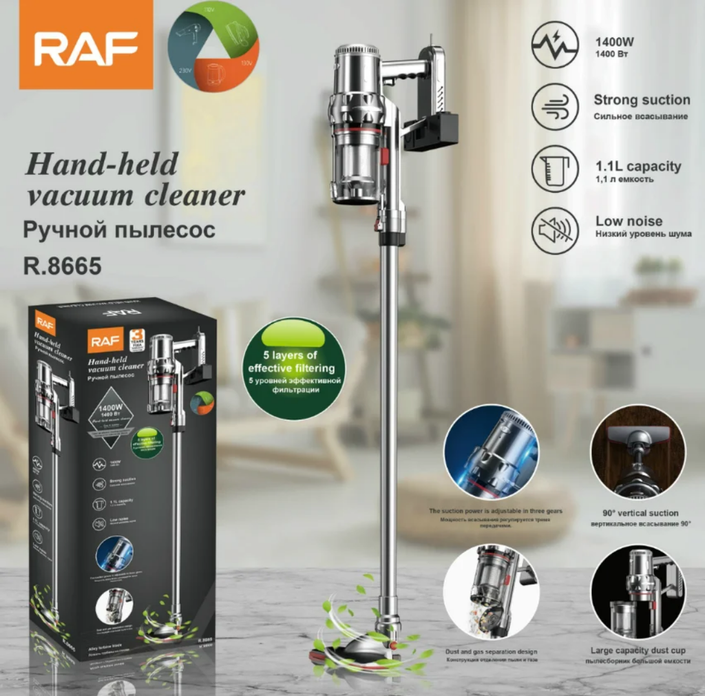 RAF R.8665 Handheld Vacuum Cleaner – 400W Low Noise Vacuum with 5-Layer Filtration System