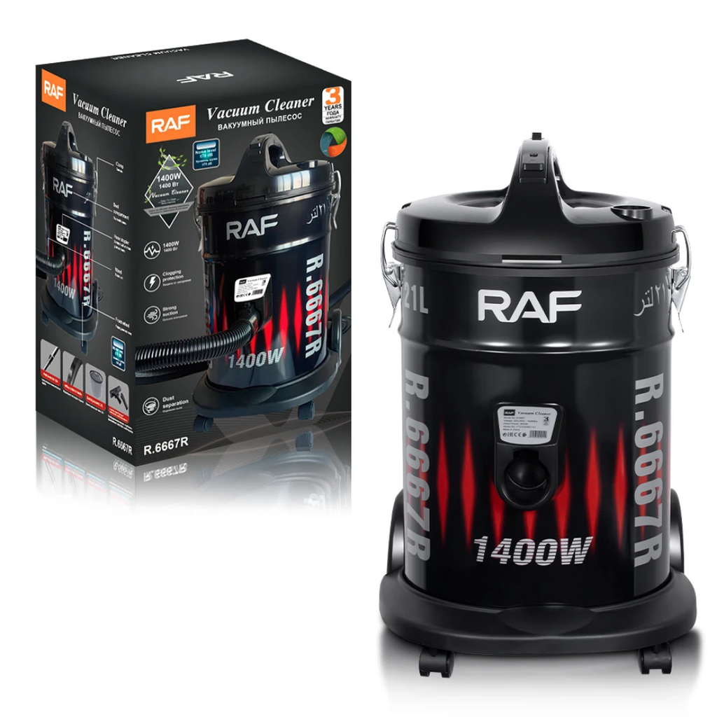 RAF R.6667 Wet &amp; Dry Canister Vacuum Cleaner – 1400W Heavy Duty 21L Capacity Cleaning Machine