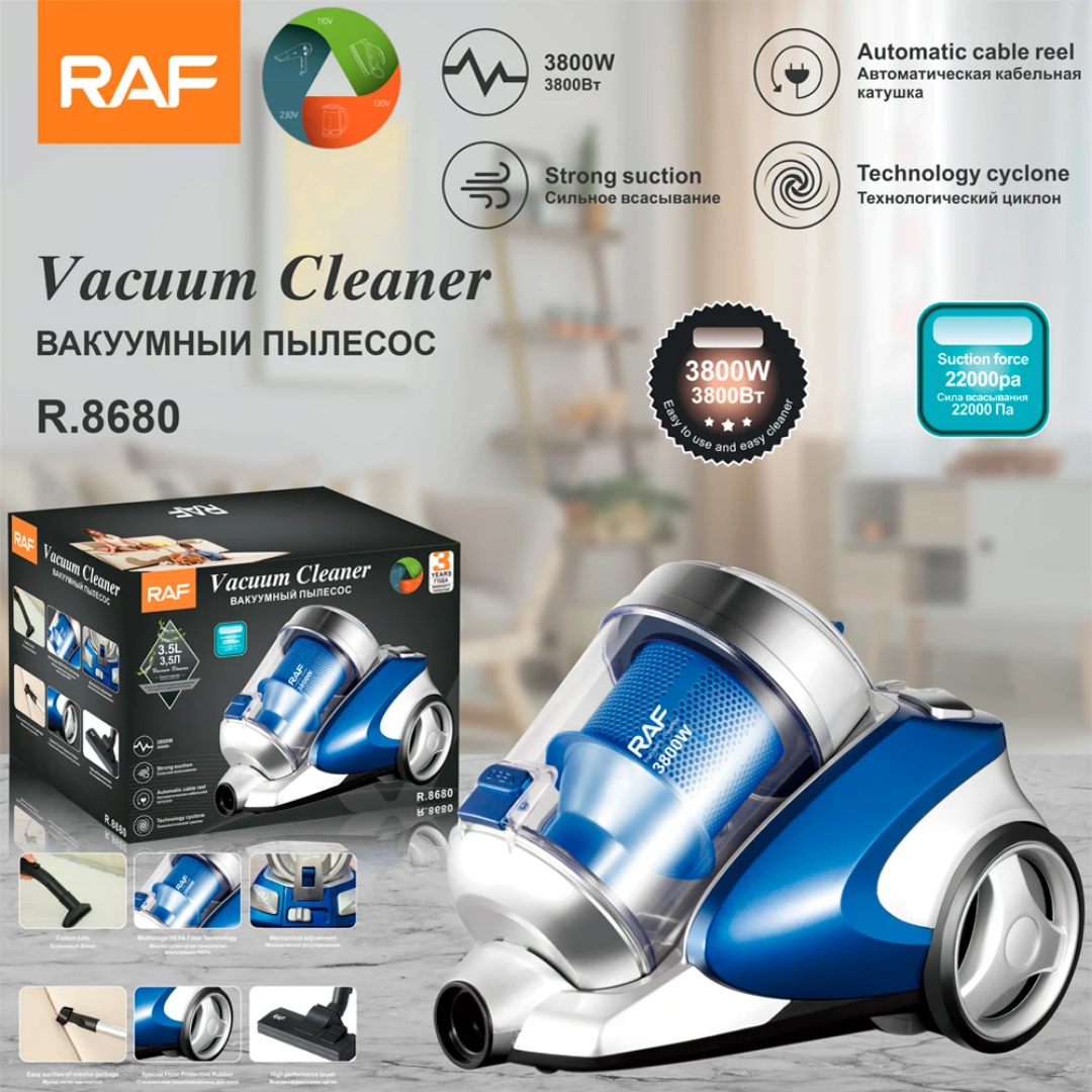 RAF R.8680 Household Dry Cyclone Bagless Canister Vacuum Cleaner – 800W Powerful Cleaning