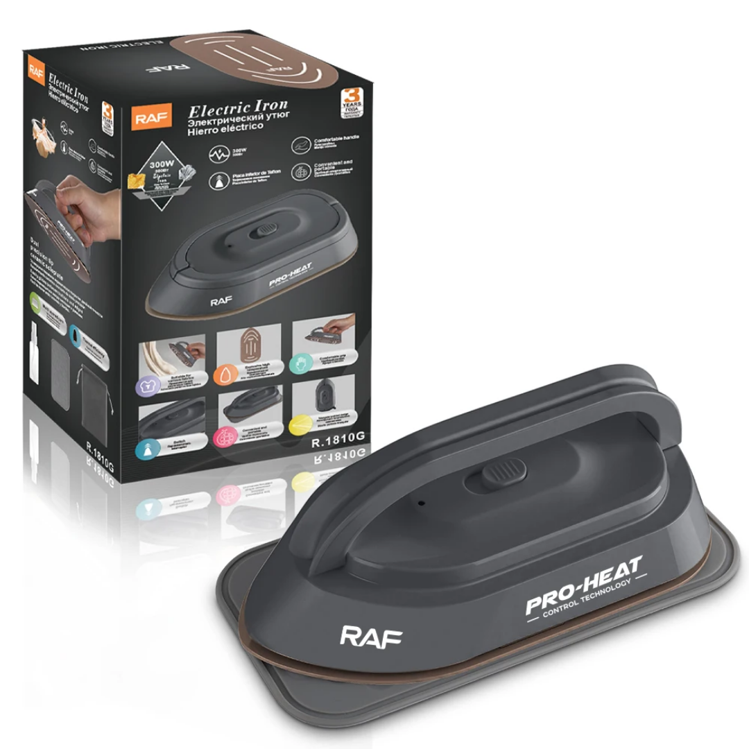 RAF R.1810 Mini Travel Steam Iron – 300W Dual Voltage (110V/220V) with Rotatable Handle & Teflon Soleplate