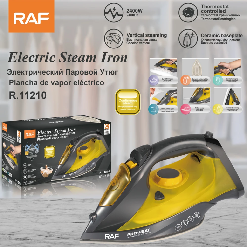 Portable Pressing Iron RAF R.11210 – 250ml Vertical Steam Function with Non-Stick Ceramic Soleplate