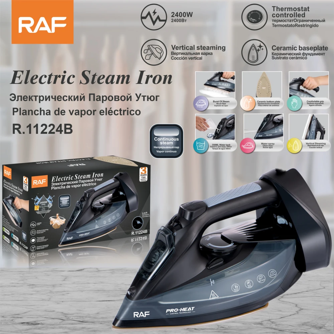 High-Power 2400W Professional Steam Iron RAF R.11224 – Advanced Ceramic Soleplate with Anti-Drip & Vertical Steam