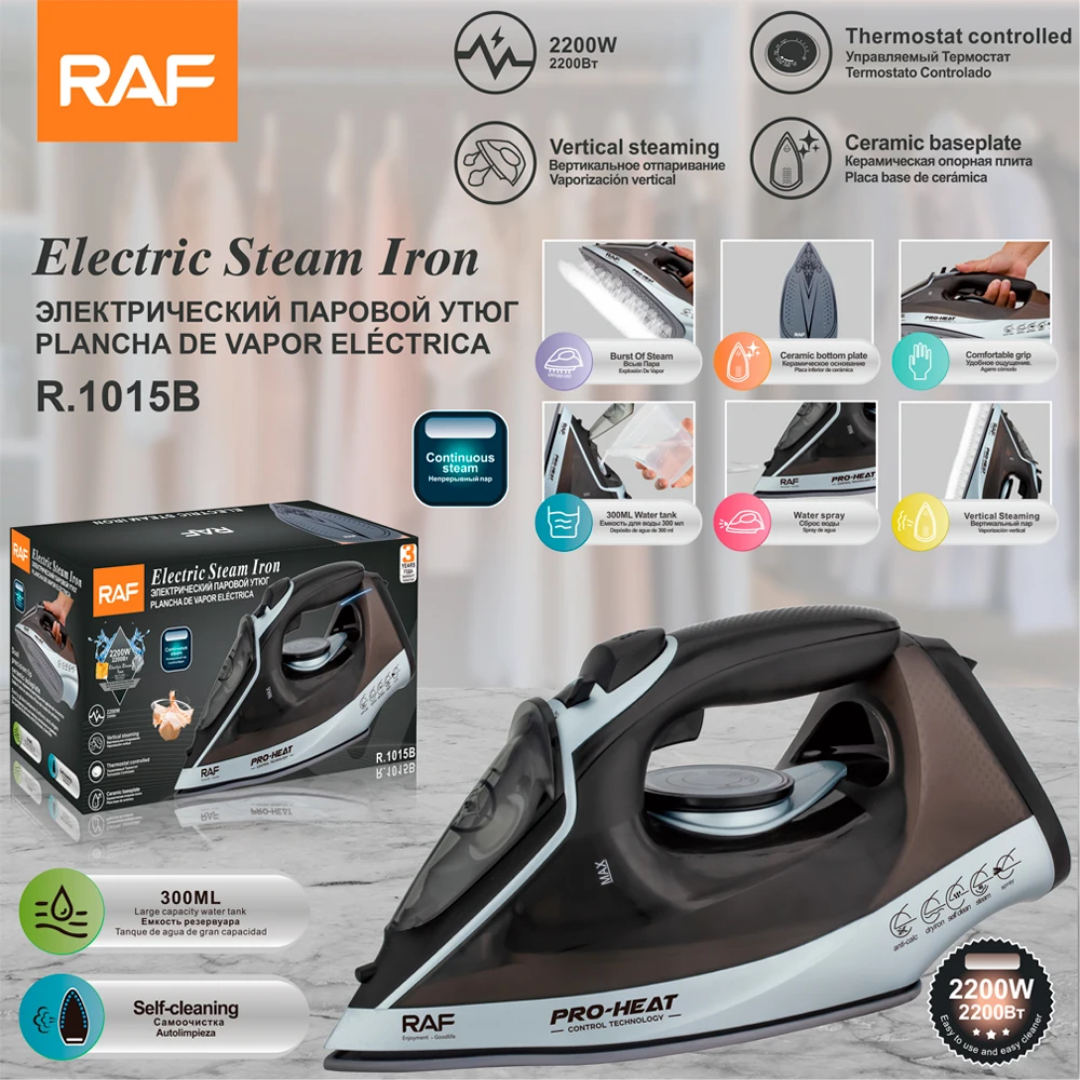Professional Steam Iron RAF R.1015 – High-Power Ceramic Soleplate with Auto Shut-Off & Self-Cleaning System