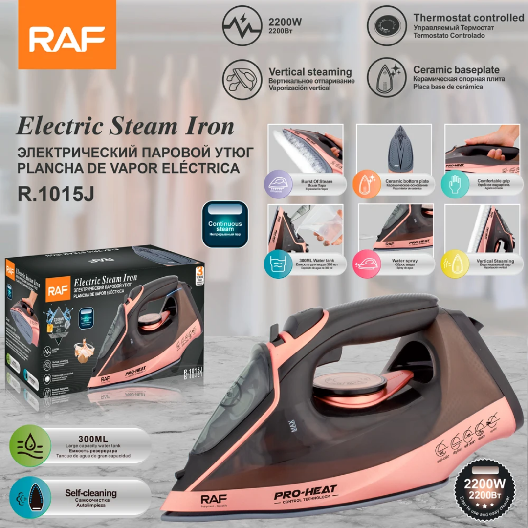 Professional Steam Iron RAF R.1015 – High-Power Ceramic Soleplate with Auto Shut-Off & Self-Cleaning System