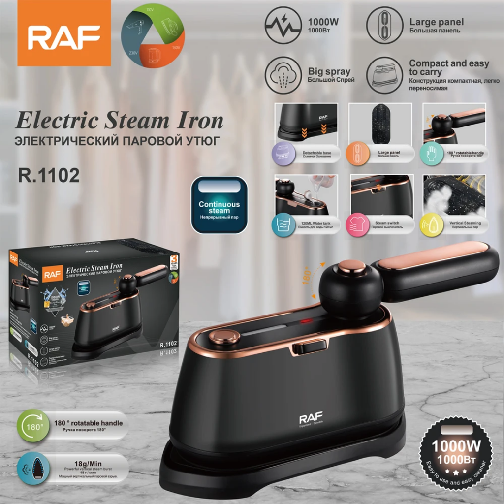 Dual Voltage Travel Iron RAF R.1102 – 1400W Global Portable Steam Iron with Ceramic Non-Stick Soleplate