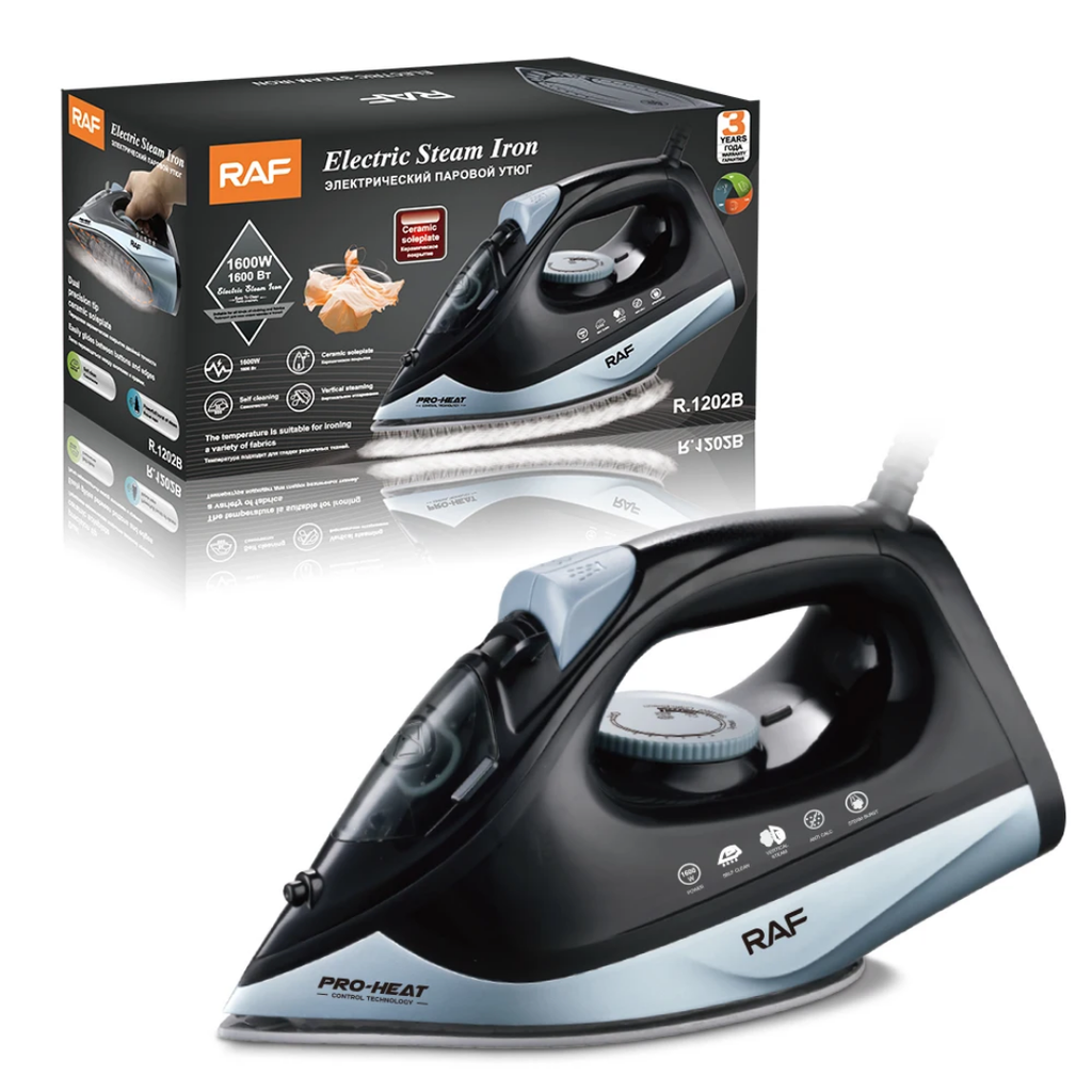 Industrial Commercial Steam Iron RAF R.1202 – 1600W High-Pressure Dry Steam with Scratch-Resistant Ceramic Soleplate