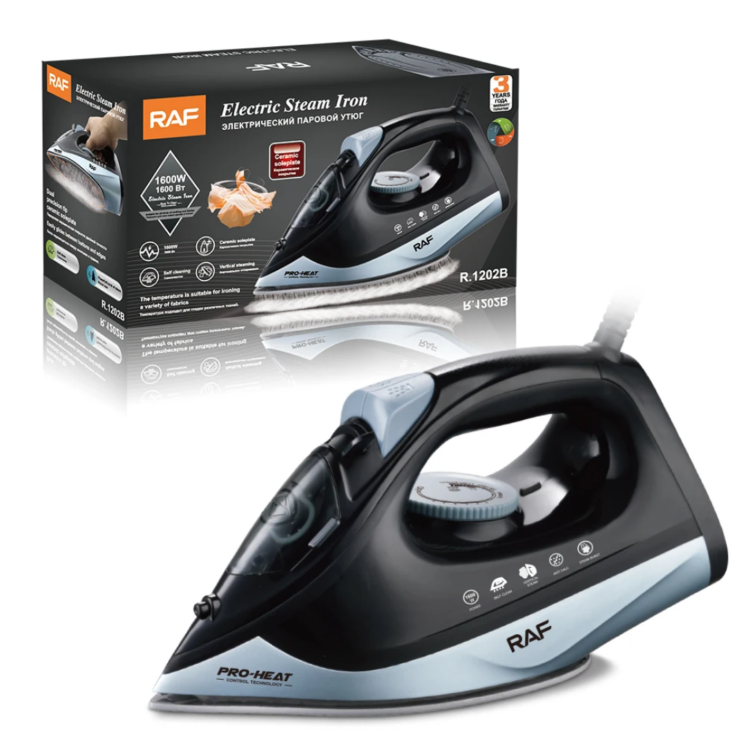 Industrial Commercial Steam Iron RAF R.1202 – 1600W High-Pressure Dry Steam with Scratch-Resistant Ceramic Soleplate