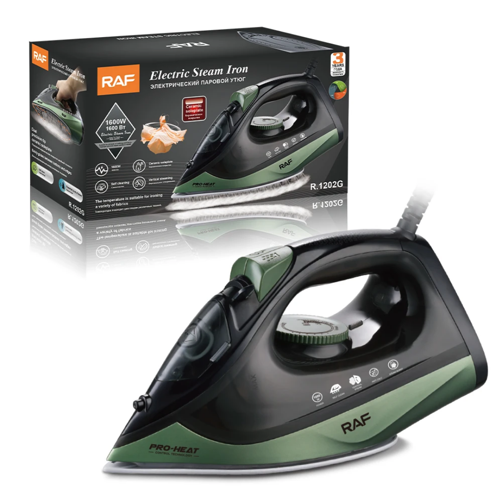 Industrial Commercial Steam Iron RAF R.1202 – 1600W High-Pressure Dry Steam with Scratch-Resistant Ceramic Soleplate