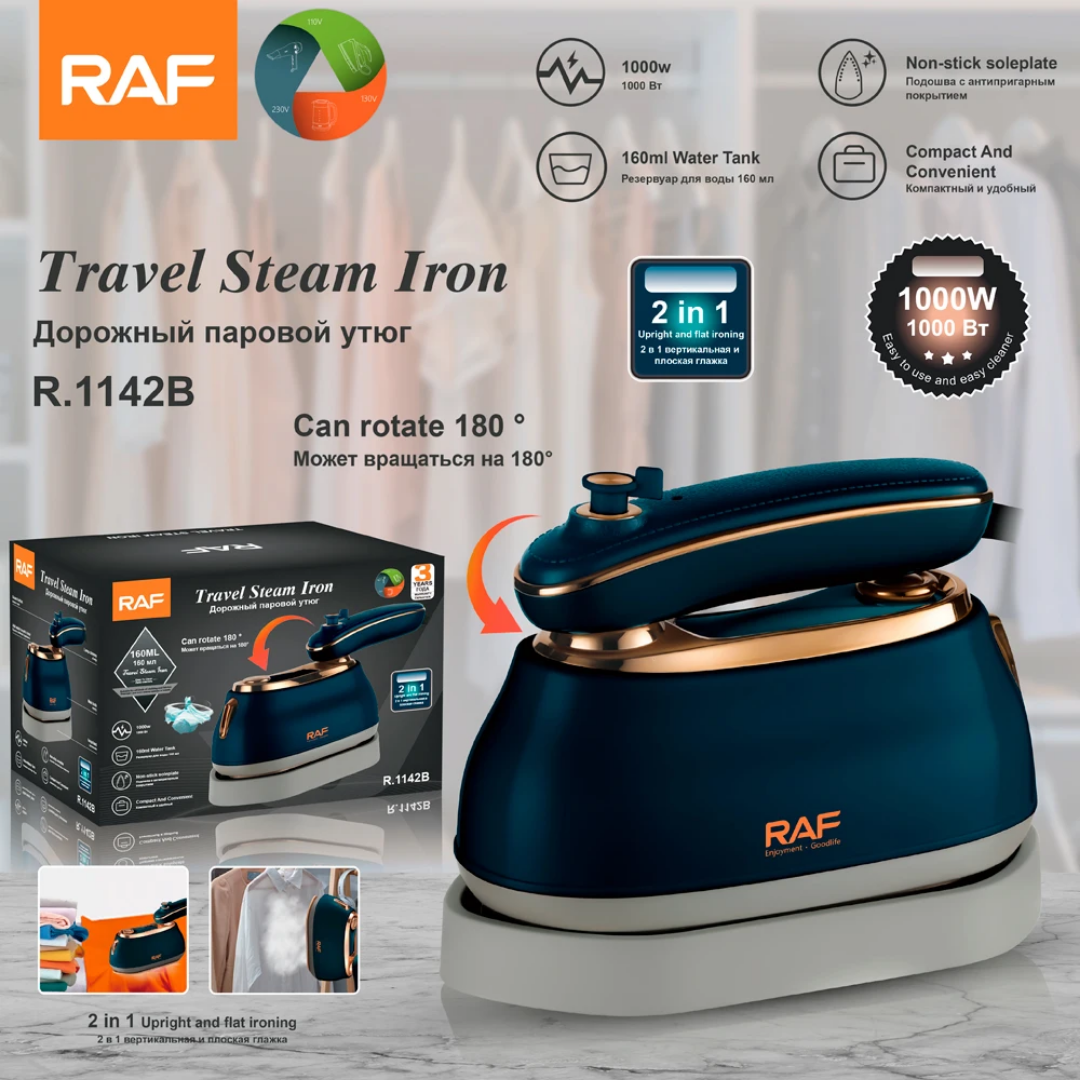 High-Quality Mini Steam Iron RAF R.1142 – 1000W Compact Electric Iron with Adjustable Thermostat & Steam Burst