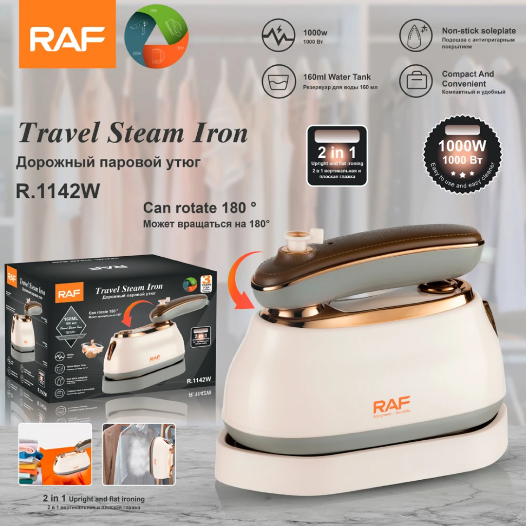 High-Quality Mini Steam Iron RAF R.1142 – 1000W Compact Electric Iron with Adjustable Thermostat & Steam Burst