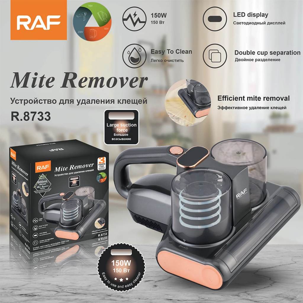 Large Suction Force Mite Remover Vacuum with LED Display & Double Dust Cup RAF R.8733