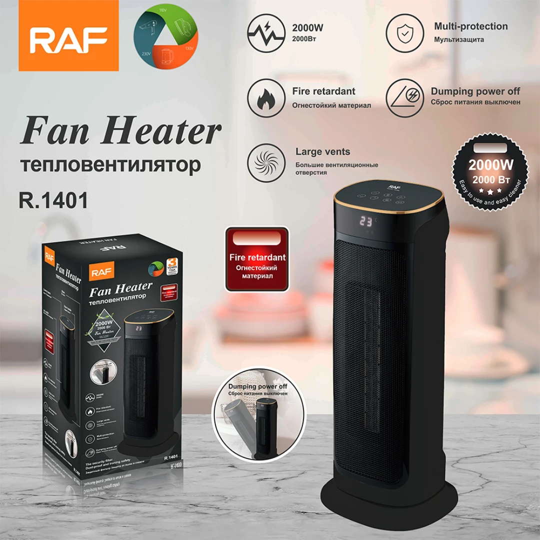 Electric Ceramic Space Heater RAF R.1401 – 2000W Rotatable Indoor Heater with Thermostat Control