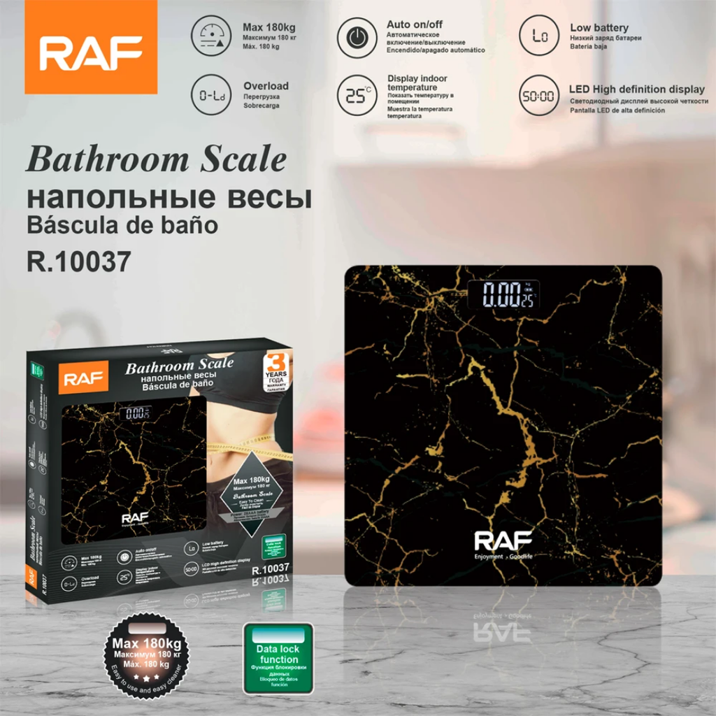 Digital Glass Body Weight Scale RAF R.10037 – 180KG Personal Electronic Bathroom Scale with LED Display and Temperature Monitor