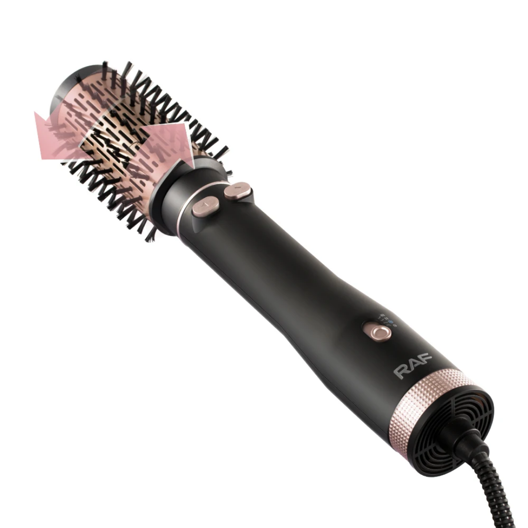 Rotating Hot Air Brush 1000W RAF R.421 – Ionic Hair Dryer Brush with Ceramic Keratin Coating, Auto Rotating Curling & Volumizing Styler