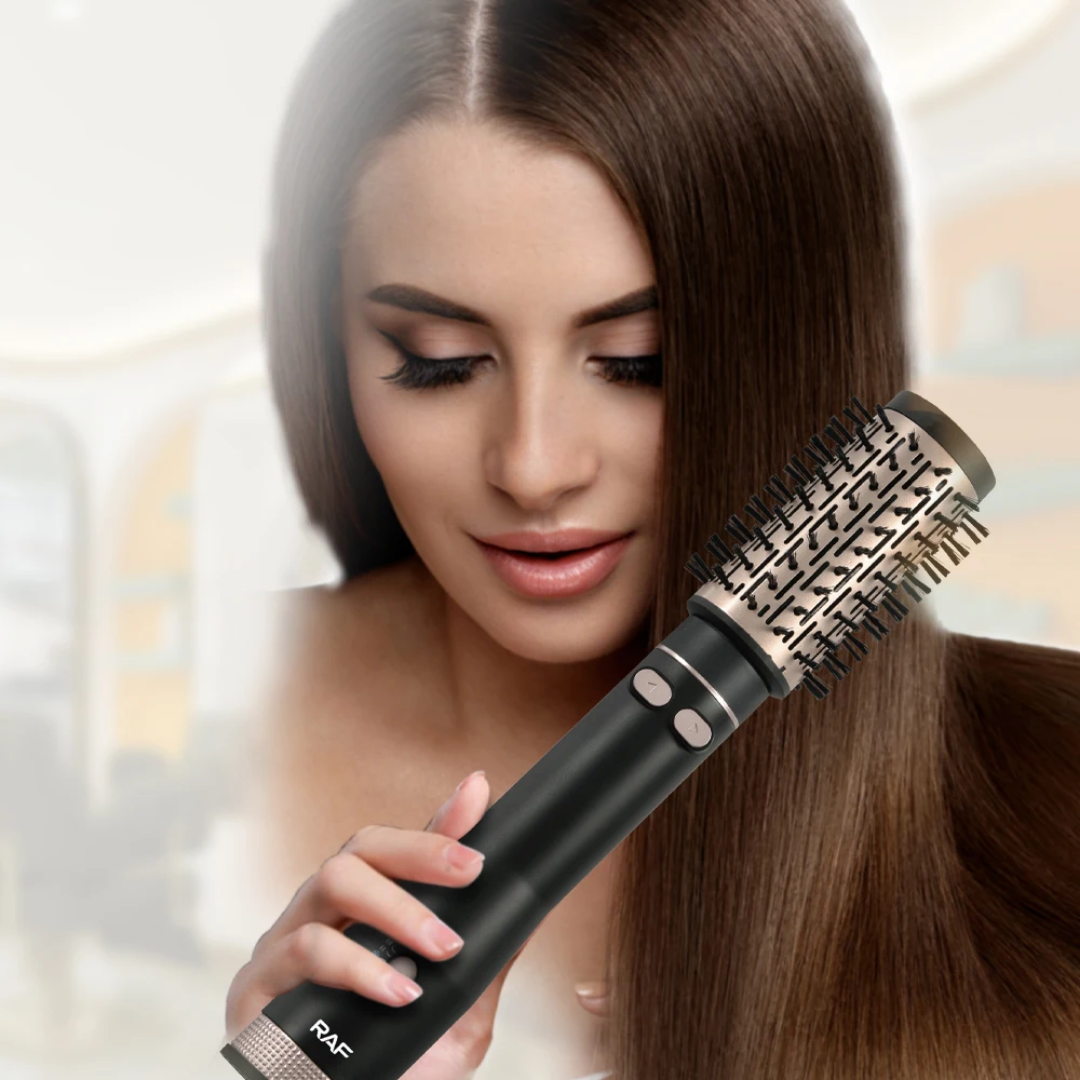 Rotating Hot Air Brush 1000W RAF R.421 – Ionic Hair Dryer Brush with Ceramic Keratin Coating, Auto Rotating Curling & Volumizing Styler