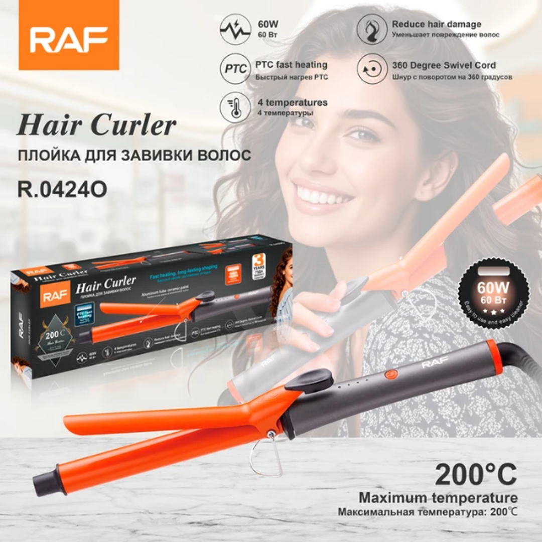 Professional Hair Straightener RAF R.0424 – Ceramic Tourmaline Flat Iron with Adjustable Temperature and Fast Heating for Salon & Home Use