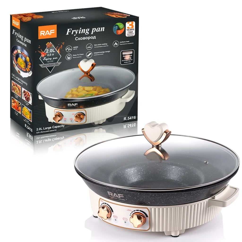 2-in-1 Electric Hot Pot & BBQ Grill Pan RAF R.5416  – 1600W Multifunction Non-Stick Cooker | Fast Heating Indoor Grill