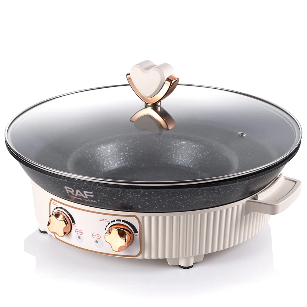 2-in-1 Electric Hot Pot & BBQ Grill Pan RAF R.5416  – 1600W Multifunction Non-Stick Cooker | Fast Heating Indoor Grill