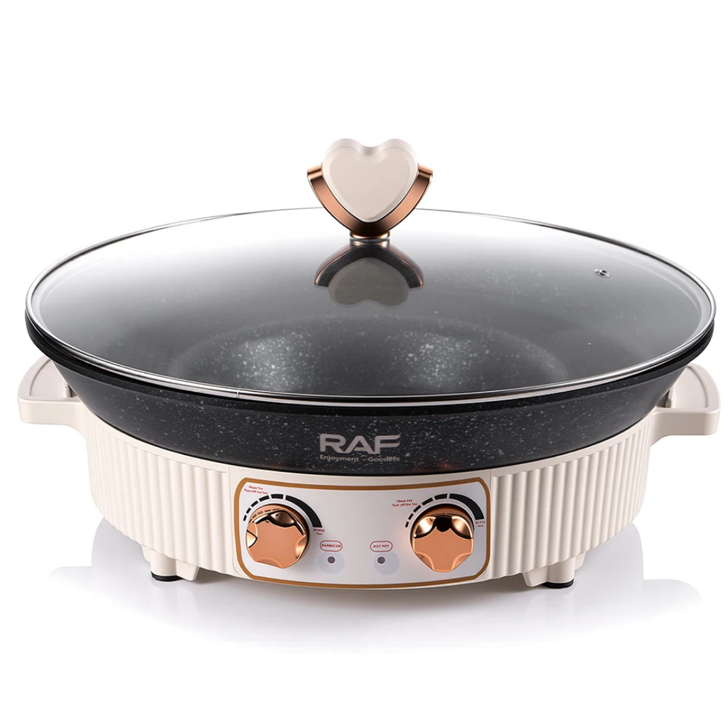 2L 2-in-1 Electric BBQ Grill & Hot Pot RAF R.5477 – 38cm Multifunction Non-Stick Tabletop Cooker | Simmer, Boil & Fry
