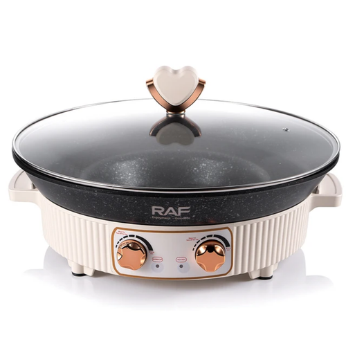 2L 2-in-1 Electric BBQ Grill & Hot Pot RAF R.5477 – 38cm Multifunction Non-Stick Tabletop Cooker | Simmer, Boil & Fry