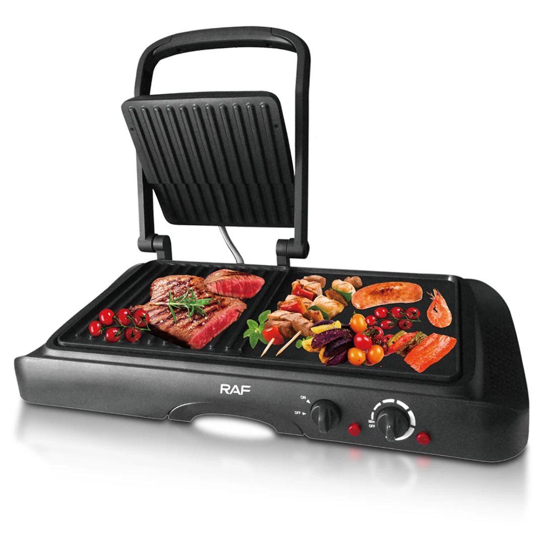 2-in-1 Electric Grill Pan with Lid RAF R.2695 – 1600W Non-Stick BBQ Grill & Baking Pan | Multifunction Indoor Electric Cooker
