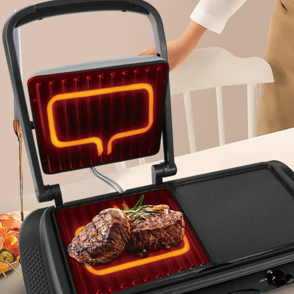 2-in-1 Electric Grill Pan with Lid RAF R.2695 – 1600W Non-Stick BBQ Grill & Baking Pan | Multifunction Indoor Electric Cooker