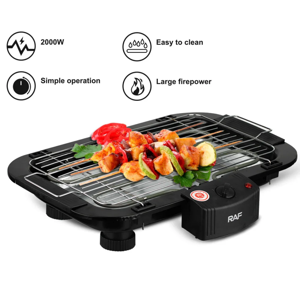 Stainless Steel Electric BBQ Grill Pan RAF R.5301  – 2000W Adjustable Electric Baking & Barbecue Grill | Fast Indoor Electric Grill