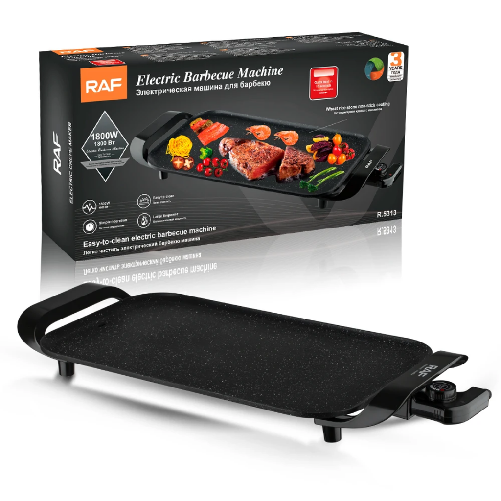 Electric BBQ Grill with Removable Plates RAF R.5313  – 1000W Non-Stick Easy-Clean Electric Grill | Indoor Kitchen Grill