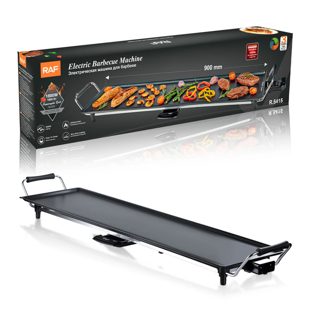 Electric BBQ Teppanyaki Grill RAF R.5415 750W  – Large Non-Stick Tabletop Grill with Thermostat & Grease Tray | Indoor Home BBQ