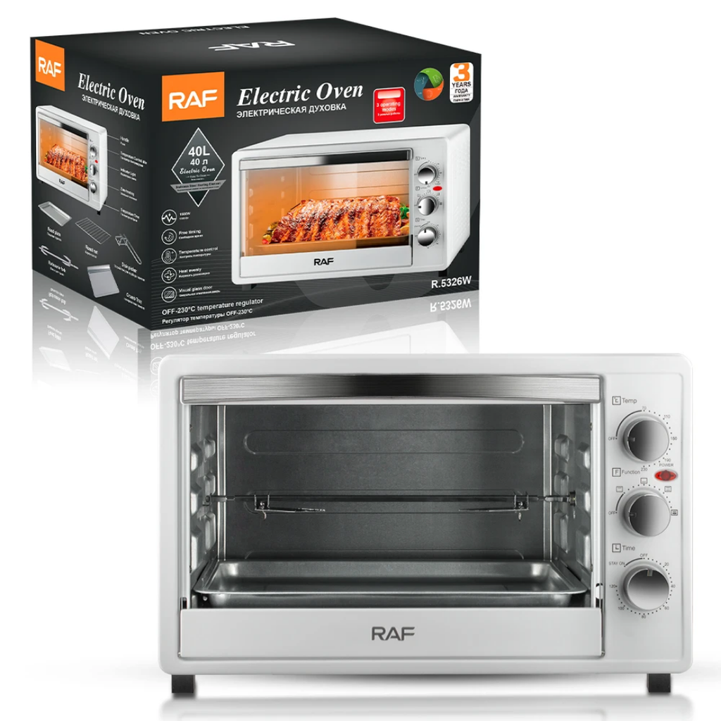 40L Countertop Electric Oven RAF R.5326 – Large Pizza & Baking Oven with Grill, Air Fry, and Turbo Convection | Home Oven