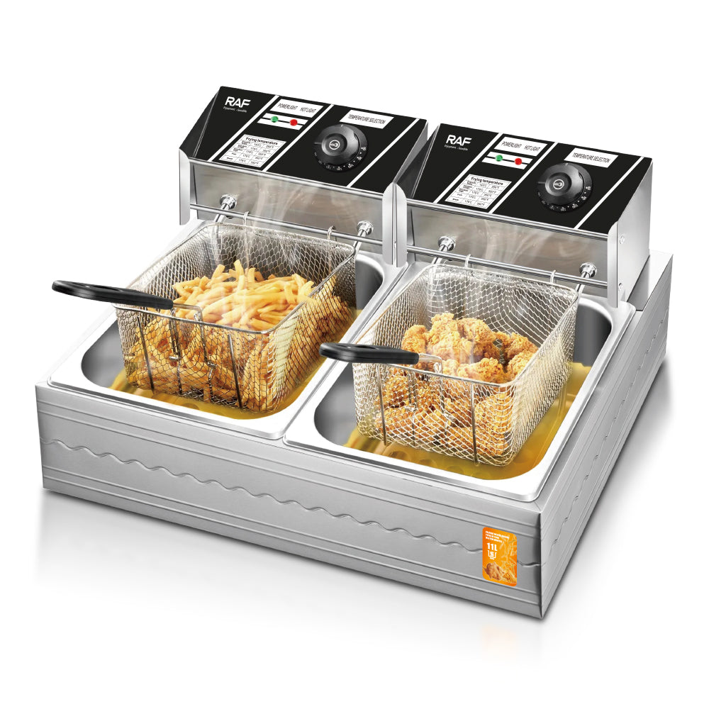 RAF 11L Double Tank Commercial Deep Fryer (R.5221) – 5000W Ultra-Power Stainless Steel Dual Frying Machine