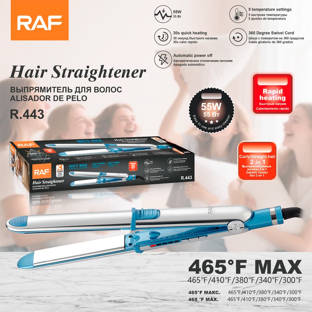 Hair Straightener RAF R.443  – LCD Display Ceramic Flat Iron for Smooth Hair
